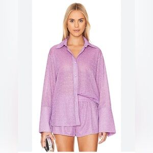 Oseree Lumière Long Sleeve Shirt In Glicine Pink Sz S-M